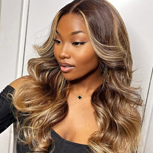 Ombre Honey Blonde Highlight Top Swiss HD Lace Loose Body Wave Wig LABHAIRS®