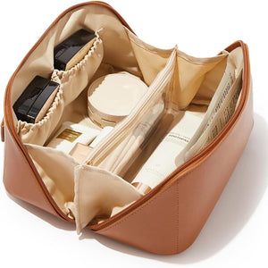 Waterproof Travel Makeup Bag - Large Capacity Lay-Flat Cosmetic Organizer with Adjustable Dividers, Carry Handle & Portable Design for Toiletries Storage Apparel & Accessories > Clothing Accessories > Hair Accessories > Wig Accessories > Tools & Accessories LABHAIRS® Brown