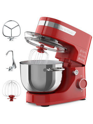 WHALL Stand Mixer - 5.5Qt 12-Speed Tilt-Head Electric Kitchen Mixer with Dough Hook/Wire Whip/Beater, Stainless Steel Bowl (Red) New LABHAIRS®
