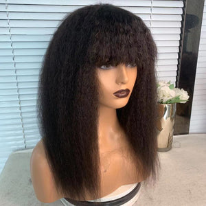 Kinky Straight Human Hair Wig With Bang|Labhairs Apparel & Accessories > Clothing Accessories > Hair Accessories > Wigs > Lace Front Bob Wig LABHAIRS®