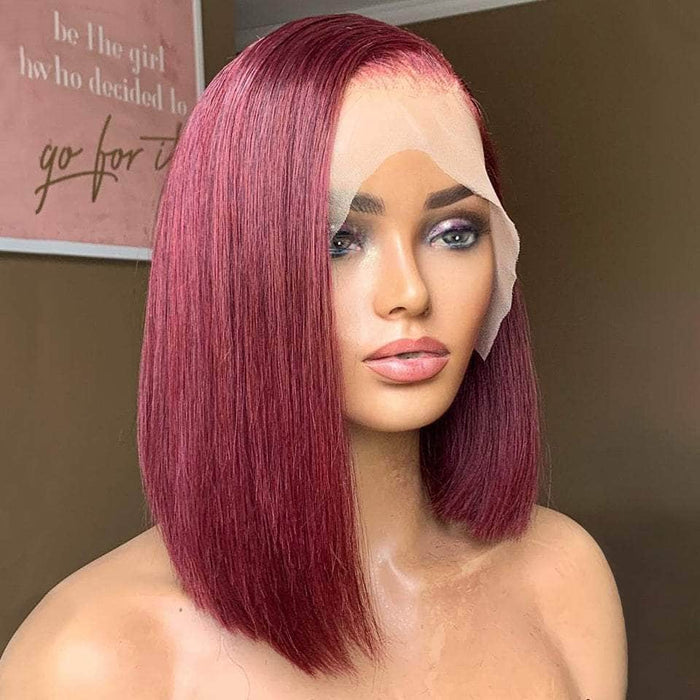 Burgundy Bob Lace Front Human Hair Wigs Red Bob Wig Brazilian Lace Wig