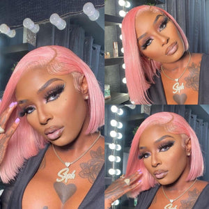 Pink Bob Lace Wigs Pre Plucked Natural Straight Human Hair Wig Lace Front Wigs Apparel & Accessories > Clothing Accessories > Hair Accessories > Wigs > Colorful Wig Colorful Wi LABHAIRS?