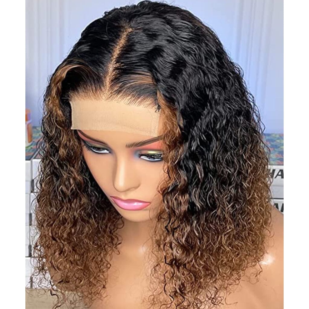 Ombre Kinky Curly Bob 4x4 Transparent Lace Closure Wigs Human Hair