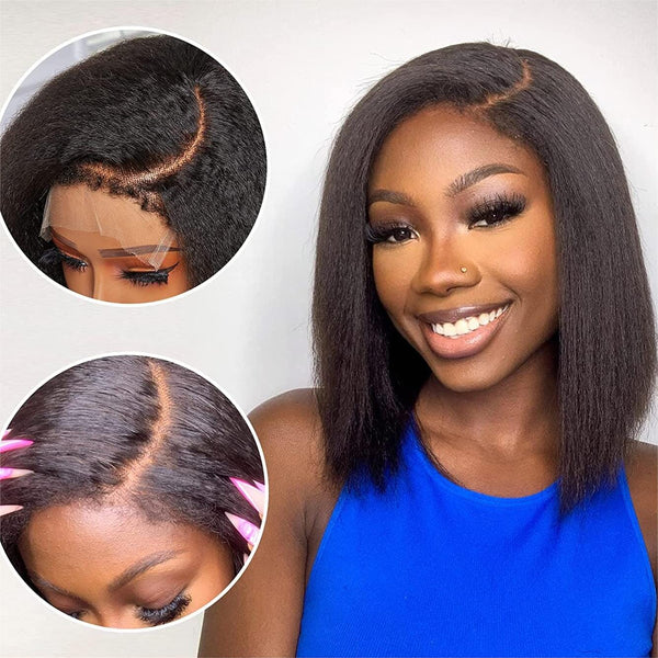 Top HD Lace New Curly Baby Hair Kinky Straight Bob Human Hair Wig Apparel & Accessories > Clothing Accessories > Hair Accessories > Wigs > Lace Front Bob Wig LABHAIRS® 