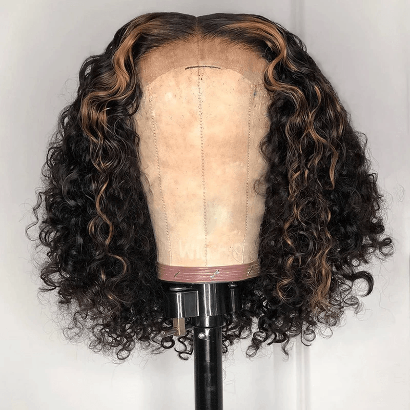 Curly Short Hair Wigs Ombre Honey Brown Lace Frontal Curly Bob Wig