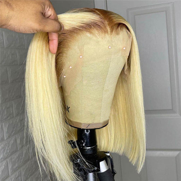 Ombre Blonde Colorful Wig Human Hair Middle Part Bob Wig T4/613 | Straight Apparel & Accessories > Clothing Accessories > Hair Accessories > Wigs > Colorful Wig LABHAIRS? 