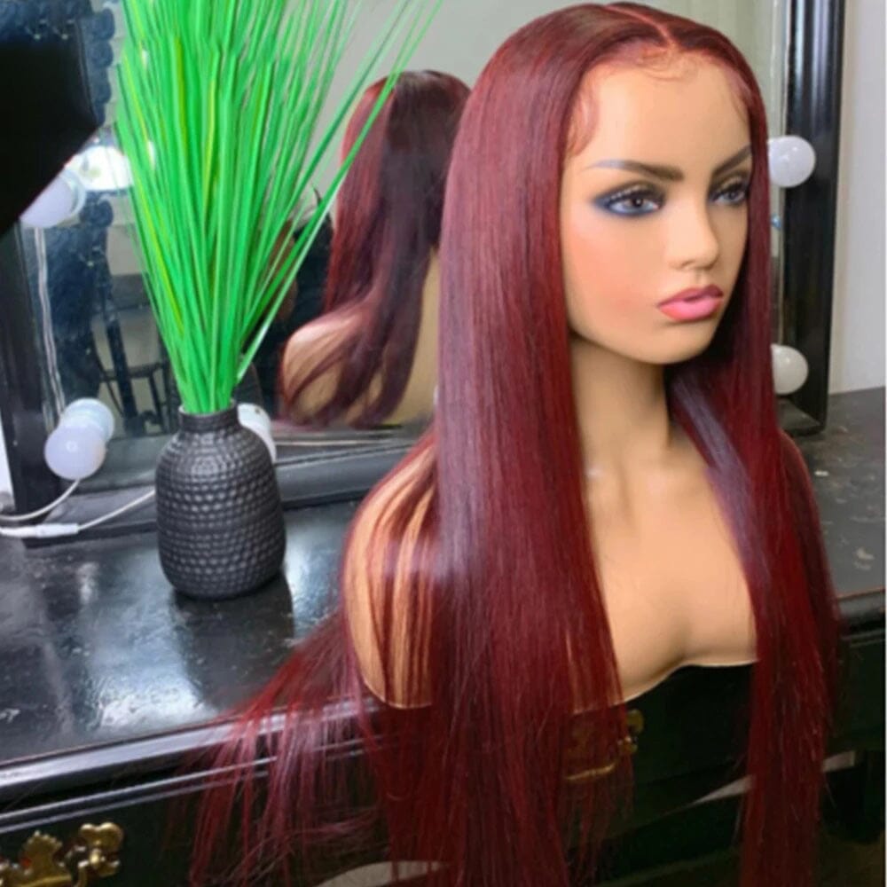 Burgundy Red Color 4x4 Transparent Lace Human Hair Wig Labhairs