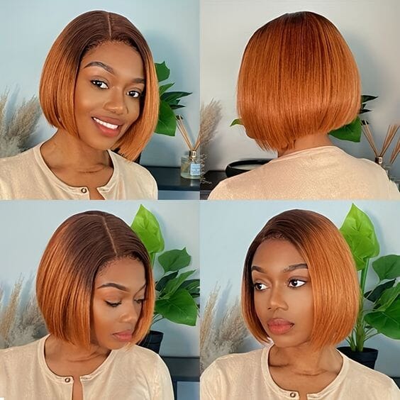 Ombre Ginger Color Straight 13x4 Transparent Lace Short Bob Wig Apparel & Accessories > Clothing Accessories > Hair Accessories > Wigs > Colorful Wig Colorful Wi LABHAIRS® 