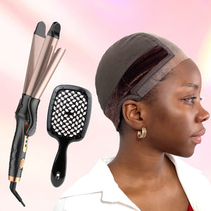 2-IN-1 Ceramic Glaze Coating Curling Iron& High Elasticity Hair Brush With Wig Cap Kit Apparel & Accessories > Clothing Accessories > Hair Accessories > Wig Accessories > Tools & Accessories LABHAIRS® 