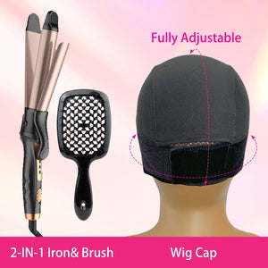 2-IN-1 Ceramic Glaze Coating Curling Iron& High Elasticity Hair Brush With Wig Cap Kit Apparel & Accessories > Clothing Accessories > Hair Accessories > Wig Accessories > Tools & Accessories LABHAIRS® 
