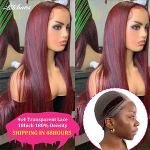4*4 Transparent Lace Burgundy Red Straight Wig&Wig Cap Kit Apparel & Accessories > Clothing Accessories > Hair Accessories > Wig Accessories > Tools & Accessories LABHAIRS® 
