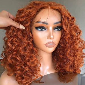 13*4 Full Frontal Transparent Lace Ginger Color Loose Curly Bob Apparel & Accessories > Clothing Accessories > Hair Accessories > Wigs > 13x6-lace-front-wig Lab LABHAIRS® 