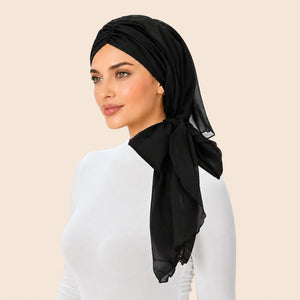 Soft Chemo Headwrap for Women with Chiffon Scarf - Lightweight Turban Headwear for Women with Hair Loss, Chemotherapy & Alopecia Apparel & Accessories > Clothing Accessories > Hair Accessories > Wig Accessories > Tools & Accessories LABHAIRS® Single 02 - Black Solid 