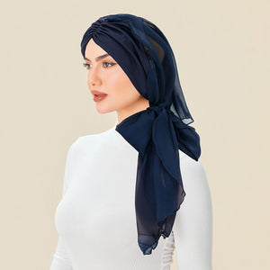 Soft Chemo Headwrap for Women with Chiffon Scarf - Lightweight Turban Headwear for Women with Hair Loss, Chemotherapy & Alopecia Apparel & Accessories > Clothing Accessories > Hair Accessories > Wig Accessories > Tools & Accessories LABHAIRS® 04 - Navy Solid 