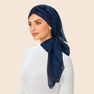 Soft Chemo Headwrap for Women with Chiffon Scarf - Lightweight Turban Headwear for Women with Hair Loss, Chemotherapy & Alopecia Apparel & Accessories > Clothing Accessories > Hair Accessories > Wig Accessories > Tools & Accessories LABHAIRS® Single 04 - Navy Solid 