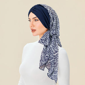 Soft Chemo Headwrap for Women with Chiffon Scarf - Lightweight Turban Headwear for Women with Hair Loss, Chemotherapy & Alopecia Apparel & Accessories > Clothing Accessories > Hair Accessories > Wig Accessories > Tools & Accessories LABHAIRS® 05 - Navy Porcelain 