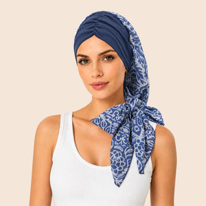 Soft Chemo Headwrap for Women with Chiffon Scarf - Lightweight Turban Headwear for Women with Hair Loss, Chemotherapy & Alopecia Apparel & Accessories > Clothing Accessories > Hair Accessories > Wig Accessories > Tools & Accessories LABHAIRS® Single 05 - Navy Porcelain 