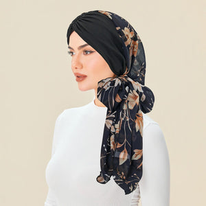 Soft Chemo Headwrap for Women with Chiffon Scarf - Lightweight Turban Headwear for Women with Hair Loss, Chemotherapy & Alopecia Apparel & Accessories > Clothing Accessories > Hair Accessories > Wig Accessories > Tools & Accessories LABHAIRS® 06 - Black Botanical 