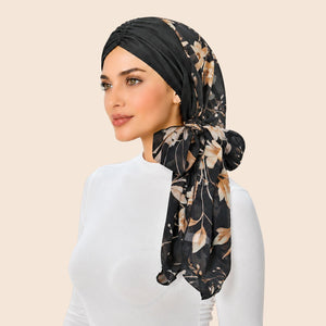 Soft Chemo Headwrap for Women with Chiffon Scarf - Lightweight Turban Headwear for Women with Hair Loss, Chemotherapy & Alopecia Apparel & Accessories > Clothing Accessories > Hair Accessories > Wig Accessories > Tools & Accessories LABHAIRS® Single 06 - Black Botanical 