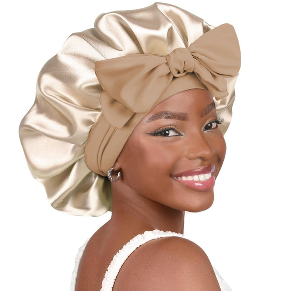 Double-Sided Satin Bonnet Silk Bonnet for Sleeping Lined Hair Bonnet with Tie Band(Pink Beige） Apparel & Accessories > Clothing Accessories > Hair Accessories > Wig Accessories > Tools & Accessories LABHAIRS® 