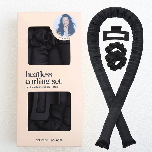 Labhairs Heatless Curling Set: Satin No-Heat Hair Curler with 2 Scrunchies & Shark Clip- Sleep-Friendly Overnight Curls, Zero Damage Apparel & Accessories > Clothing Accessories > Hair Accessories > Wig Accessories > Tools & Accessories LABHAIRS® Black 