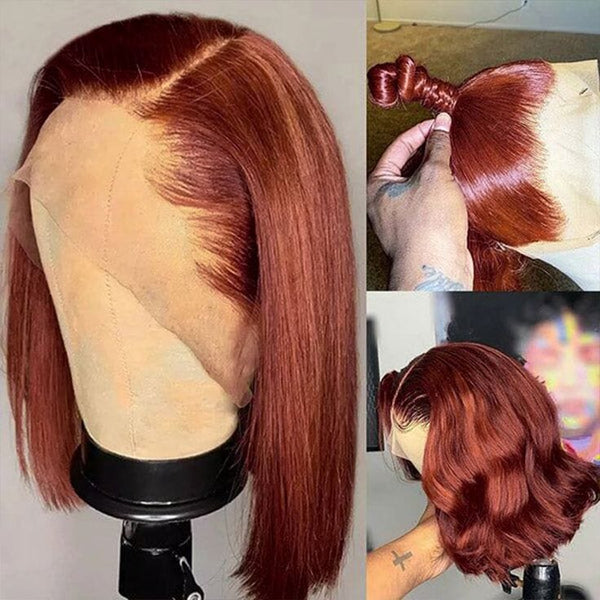 Reddish Brown Color Straight 13x4 Transparent Lace Short Bob Wig Apparel & Accessories > Clothing Accessories > Hair Accessories > Wigs > Colorful Wig Colorful Wi LABHAIRS® 
