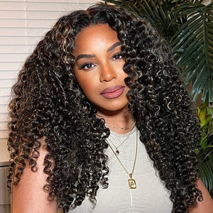 Ombre Highlight 5x5 Glueless Top Swiss HD Lace 220% Density Bouncy Curly Wig Apparel & Accessories > Clothing Accessories > Hair Accessories > Wigs > Lace Front Bob Wig LABHAIRS® 
