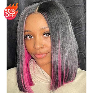 50% OFF T Part Transparent Lace Ombre Pink Color Straight Bob LABHAIRS® 