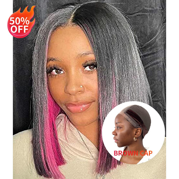 50% OFF T Part Transparent Lace Ombre Pink Color Straight Bob LABHAIRS® 