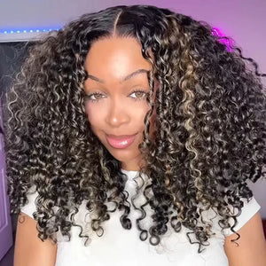 Ombre Highlight 5x5 Glueless Top Swiss HD Lace 220% Density Bouncy Curly Wig Apparel & Accessories > Clothing Accessories > Hair Accessories > Wigs > Lace Front Bob Wig LABHAIRS® 