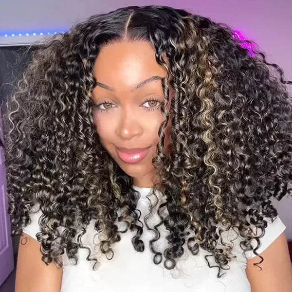 Ombre Highlight 5x5 Glueless Top Swiss HD Lace 220% Density Bouncy Curly Wig Apparel & Accessories > Clothing Accessories > Hair Accessories > Wigs > Lace Front Bob Wig LABHAIRS® 