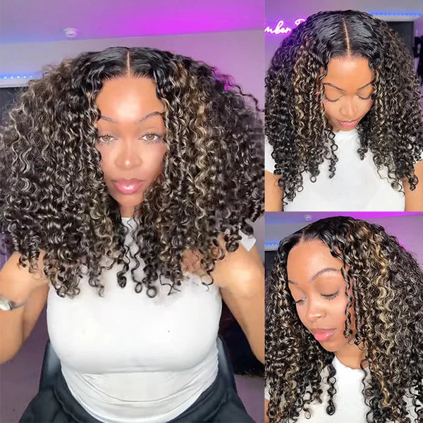 Ombre Highlight 5x5 Glueless Top Swiss HD Lace 220% Density Bouncy Curly Wig Apparel & Accessories > Clothing Accessories > Hair Accessories > Wigs > Lace Front Bob Wig LABHAIRS® 