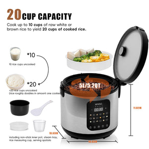 Digital Rice Cooker,20-Cup Cooked, Steamer, Multicooker, Slow Cooker, Oatmeal, Auto Keep Warm, 5 Qt LABHAIRS® 