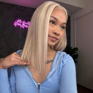 New Highlight Blonde Colored Silky Straight Bob Human Hair Apparel & Accessories > Clothing Accessories > Hair Accessories > Wigs > Lace Front Bob Wig LABHAIRS® 