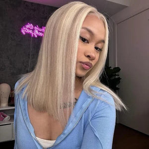 New Highlight Blonde Colored Silky Straight Bob Human Hair Apparel & Accessories > Clothing Accessories > Hair Accessories > Wigs > Lace Front Bob Wig LABHAIRS® 