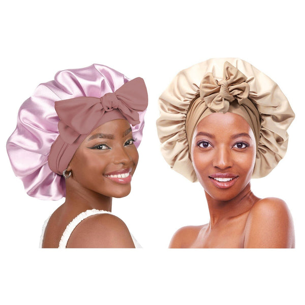 Double-Sided Satin Bonnet Silk Bonnet for Sleeping Lined Hair Bonnet with Tie Band(Pink Beige） Apparel & Accessories > Clothing Accessories > Hair Accessories > Wig Accessories > Tools & Accessories LABHAIRS® 