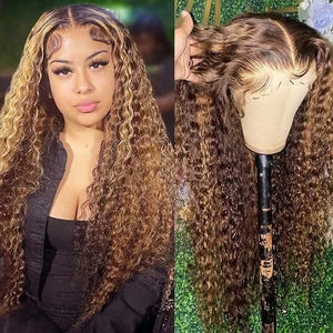 Full Lace Ombre Highlight Color Human Hair Wigs| Deep Curly Apparel & Accessories > Clothing Accessories > Hair Accessories > Wigs > 13x6-lace-front-wig LABHAIRS® 