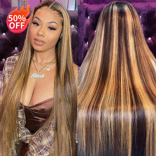 50%OFF Highlight Color Straight | 180% Density | 4x4 Transparent Closure Lace Apparel & Accessories > Clothing Accessories > Hair Accessories > Wigs > 13x6-lace-front-wig Lab LABHAIRS® 