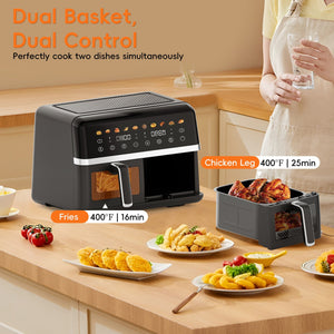 WHALL Dual Basket Digital Air Fryer Oven with View Windows, 2 Independent 5 Qt Baskets，Black LABHAIRS® 