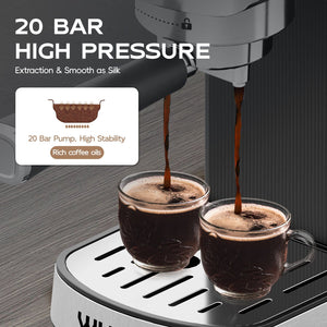 WHALL Espresso Machine 20 Bar, Stainless Steel Coffee Machine with Removable Water Tank New LABHAIRS® 