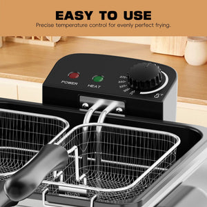 WHALL Deep Fryer with 3 Baskets, 5L (21 Cups) Oil Capacity, Temperature Control, Stainless Steel, 1700W LABHAIRS® 