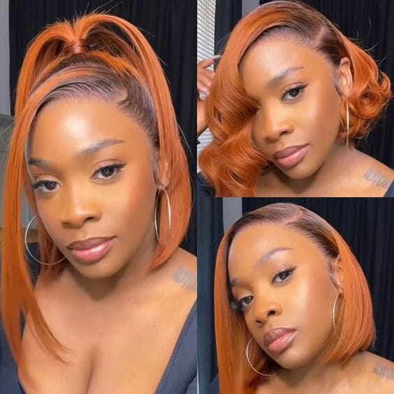 Ombre Ginger Color Straight 13x4 Transparent Lace Short Bob Wig Apparel & Accessories > Clothing Accessories > Hair Accessories > Wigs > Colorful Wig Colorful Wi LABHAIRS® 