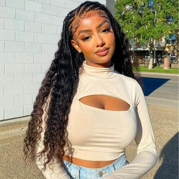 Labhairs New Braid Hair Full Lace Water Wave Human Hair Lace Wig Apparel & Accessories > Clothing Accessories > Hair Accessories > Wigs > 360 Lace Wigs LABHAIRS® 