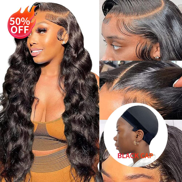 50% OFF Body Wave | Transparent Lace | 13x4 Lace Front | 180% Density LABHAIRS® Wig+Black Cap 18inch 
