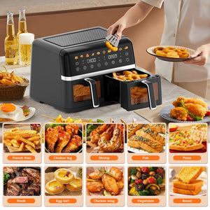 WHALL Dual Basket Digital Air Fryer Oven with View Windows, 2 Independent 5 Qt Baskets，Black LABHAIRS® 