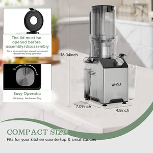 WHALL Slow Masticating Cold Press Juicer Machine: 4" Extra - Large Feed Chute, Reverse Function, for Both Soft and Hard Ingredients 180W LABHAIRS® 