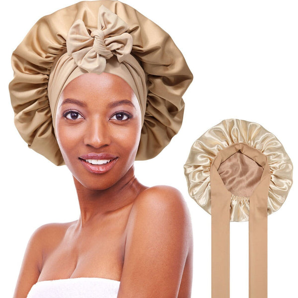 Double-Sided Satin Bonnet Silk Bonnet for Sleeping Lined Hair Bonnet with Tie Band(Pink Beige） Apparel & Accessories > Clothing Accessories > Hair Accessories > Wig Accessories > Tools & Accessories LABHAIRS® 