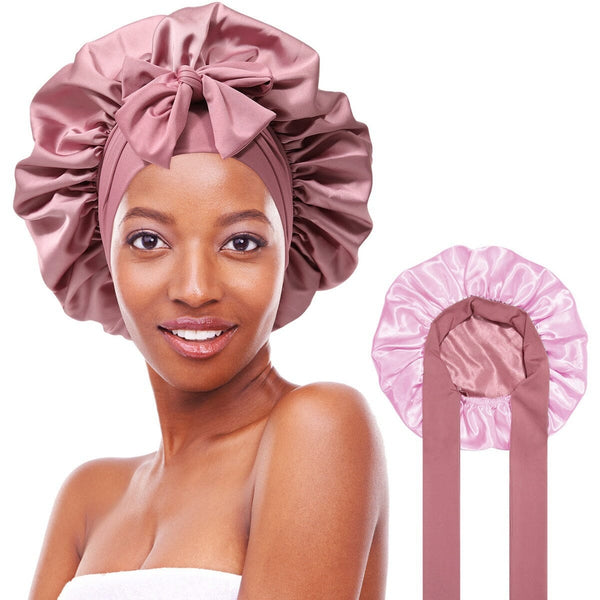 Double-Sided Satin Bonnet Silk Bonnet for Sleeping Lined Hair Bonnet with Tie Band(Pink Beige） Apparel & Accessories > Clothing Accessories > Hair Accessories > Wig Accessories > Tools & Accessories LABHAIRS® 