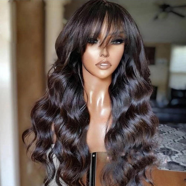 50% OFF Full Machine No Lace Loose Wave With Bang Human Hair Wig Apparel & Accessories > Clothing Accessories > Hair Accessories > Wigs > 13x6-lace-front-wig Lab LABHAIRS® 