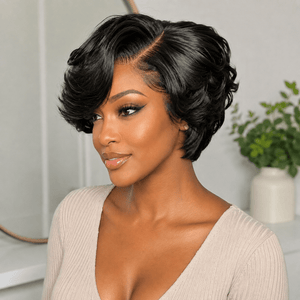 New Pixie Cut Short Wavy Natural Bleached Knots Bob Apparel & Accessories > Clothing Accessories > Hair Accessories > Wigs > 5x5 Top Swiss HD Lace Closure Wig LABHAIRS® 